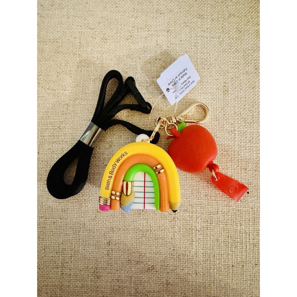 NWT Bath & Body Works Teacher Rainbow Pencil Apple Pocket *Bac* Holder Lanyard